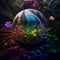 Multicolored glass ball with flowers. AI generative