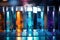 multicolored glass lab test tubes with different chemical liquids, science laboratory