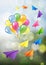 Multicolored glossy balloons with glossy balloons on natural sp