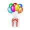 Multicolored glossy balloons lifting a gift box
