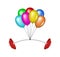 Multicolored glossy balloons lifting a heavy barbe