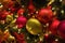 Multicolored and gold Christmas balls with lightings