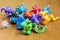 Multicolored handmade modelling clay dragons