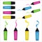 Multicolored highlighters vector illustration. Set of colorful marker pens