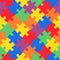 Multicolored jigsaw puzzle in diagonal arrangement. Playful and children theme. Simple flat vector illustration