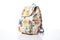 multicolored kids backpack with cartoon motifs, white