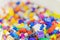 multicolored lego bricks close-up partial focus.