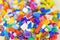 multicolored lego bricks close-up partial focus.