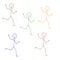 Multicolored little men running in the same direction, human figures pictogram