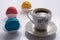 Multicolored macaroon and coffee