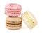 Multicolored macaroons on a white background. Isolated.