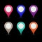 Multicolored Map Markers or Teardrop Pointers. Quality Map Markers Isolated on Black Background. Realistic 3D Vector Art