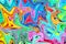 Multicolored marbling paint swirls background.