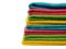 Multicolored microfibre cleaning cloths on white background