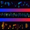 Multicolored music notes on black background