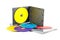 Multicolored musical CD disks on white background