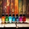 Multicolored nail polish or perfume. Generative AI