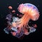 Multicolored neon crystalline jellyfish, abstract fantasy art on solid dark background