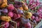 Multicolored organic radishand beets sold on farmers market