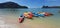 Multicolored paddle boats / kayaks at a sand beach on Phi Phi Island, Thailand