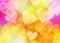 Multicolored painted hearts background with dreamy light