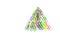 Multicolored paper clips in the form of a triangle on white background. Decorative paper clips in pink, yellow, green, red and