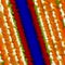 Multicolored parallel stripes with jagged edges.