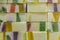 Multicolored pieces of handmade soap lie in rows. rough surface texture