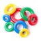 Multicolored plastic rings isolated on white.