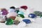 Multicolored polished stones for making jewellery. Colorful cabochons for jeweller.