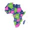 Multicolored political map of Africa continent with national borders and country name labels on white background. Vector