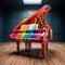 Multicolored rainbow grand piano with sustain pedal, generative ai