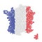 Multicolored raster abstract composition of France Map constructed of spheres items. France Map and flag. 3D rendering