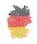 Multicolored raster abstract composition of Germany Map constructed of spheres items. Germany Map and flag. 3D rendering