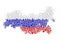 Multicolored raster abstract composition of Russia Map constructed of spheres items. Russia Map and flag. 3D rendering