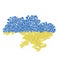 Multicolored raster abstract composition of Ukraine Map constructed of spheres items. Ukraine Map and flag. 3D rendering