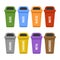 Multicolored recycle standing waste bins for separate garbage collection