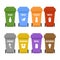Multicolored recycle waste bins on wheels for separate garbage collection
