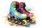 Multicolored roller skates on a white background, cartoon illustration