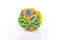 Multicolored rubber band ball on white