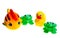 Multicolored rubber toys (frogs, ducks, fish)