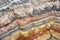 multicolored sedimentary rock layers closeup