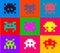 Multicolored set of pixel crab aliens.