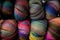 Multicolored skeins of yarn for knitting. Background image.