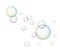Multicolored soap bubbles on white background.