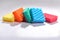 Multicolored sponges for washing dishes on white background