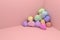 Multicolored stones in the corner of the room. 3D render
