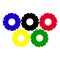 Multicolored stylized flowers. Stylized gears. Tokyo Sports Games Rings.