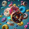 Multicolored sweet donuts. Generative AI