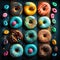 Multicolored sweet donuts. Generative AI.